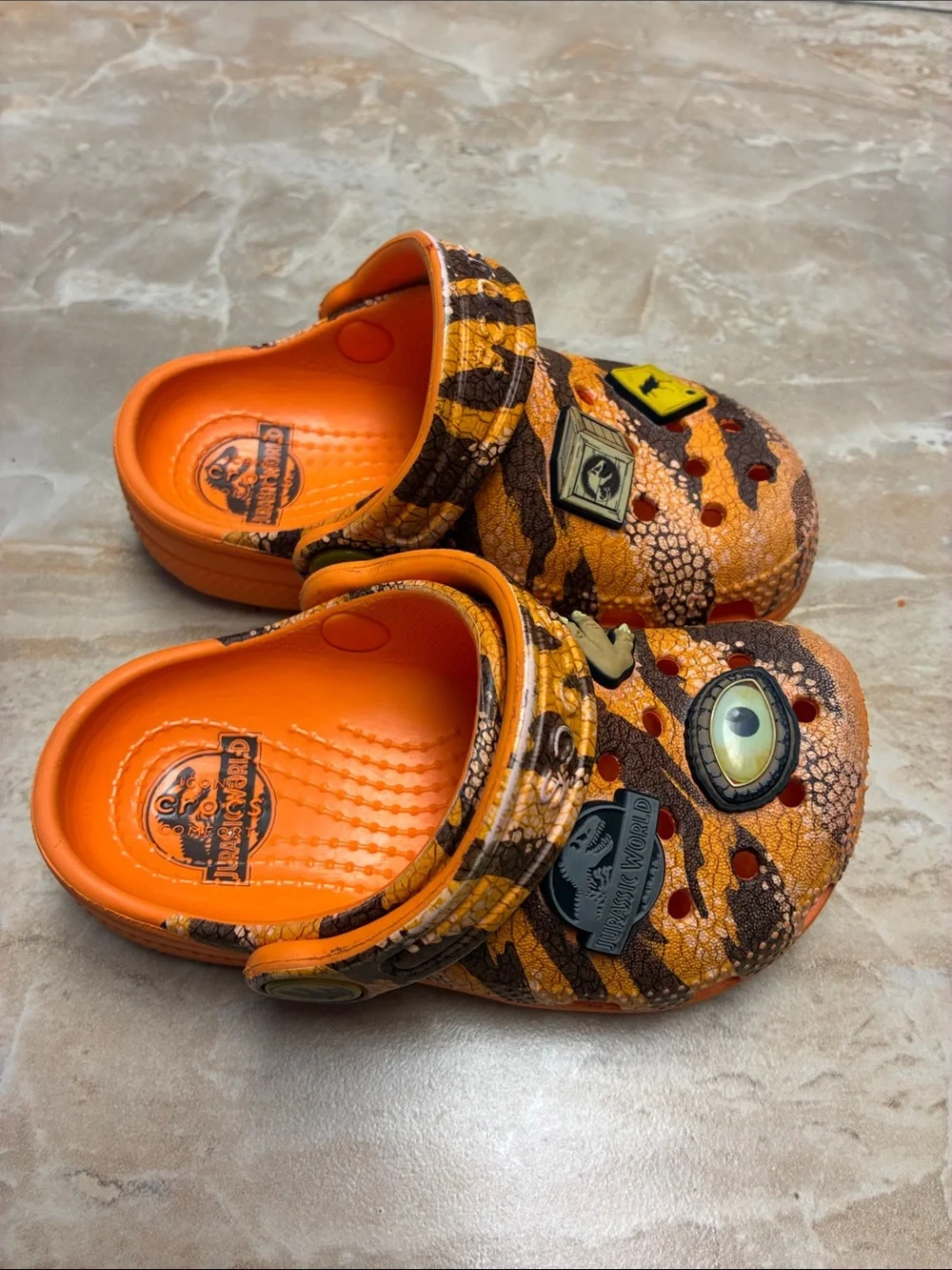Toddler size 7 CROCS Clogs Jurassic World Dinosaur Orange Shoes